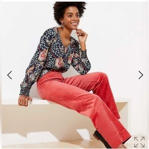 NWT Loft Velvet High Waist Wide Leg Pants Size 4/27 Vibrant Coral